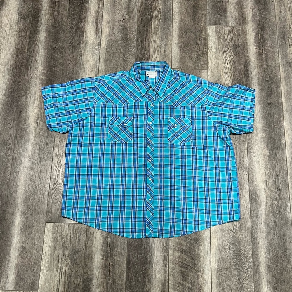 Wrangler Mens Blue Plaid‎ Button Down Top